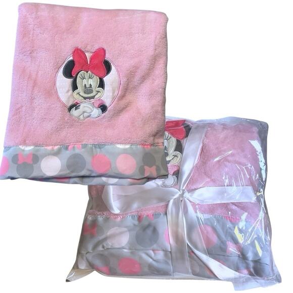 Disney Other - Pink Disney Baby Minnie Mouse Baby Blanket Pink Gray Soft And Cuddly 30”x40”